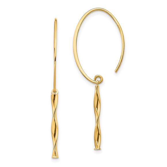Kazi Luxury 14k Yellow Gold Twist Bar Dangle Earrings